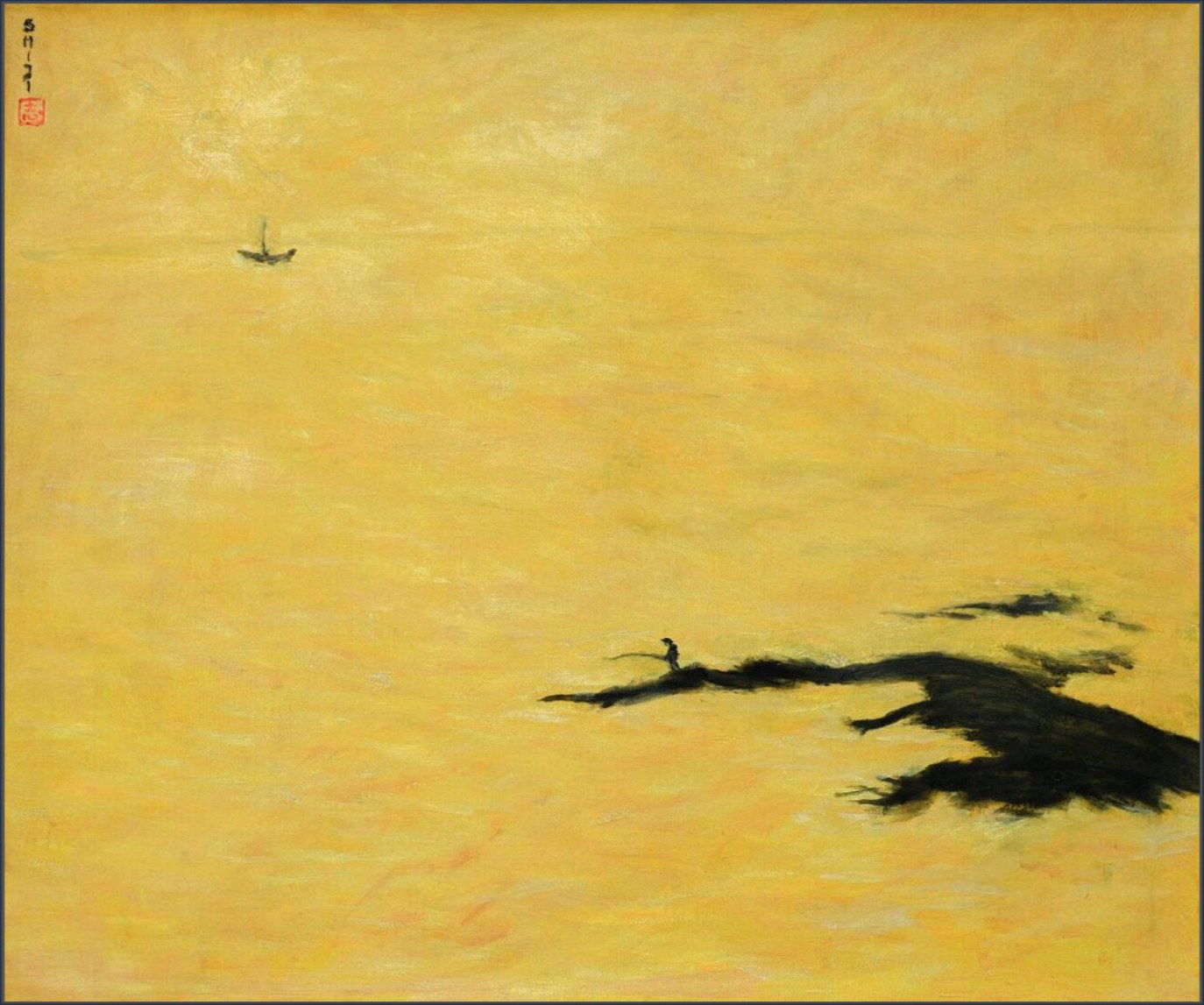 Byun Shi-Ji (변시지), The Sea of Jeju, 2011, painting from the late Jeju period, shaped by wind and dried-grass colour.