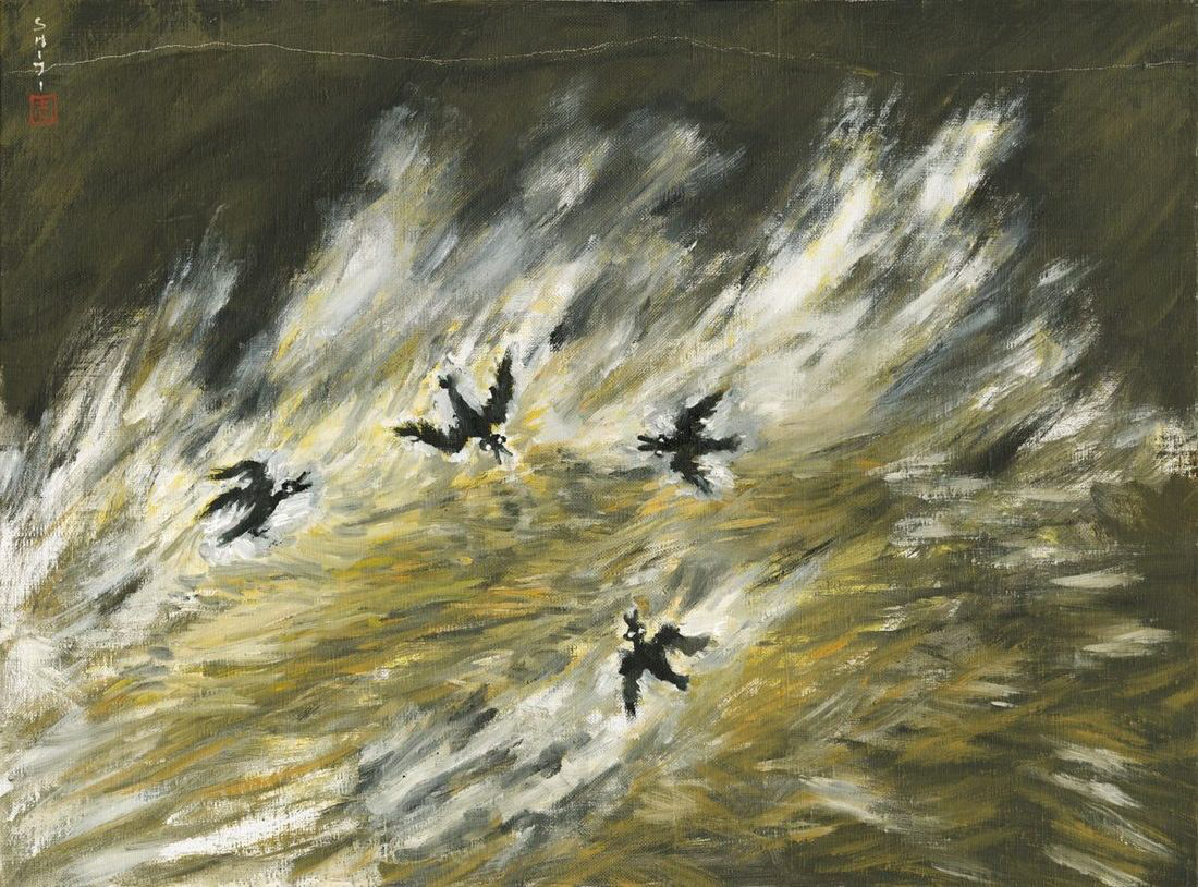 Byun Shi-Ji (변시지), Survival 2, 2005, painting from the late Jeju period, shaped by wind and dried-grass colour.