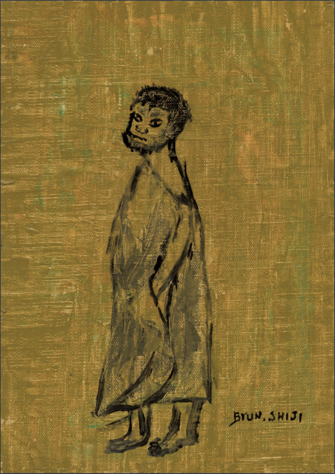 Byun Shi-Ji (변시지), The Beggar, 1979, painting from the early Jeju period, shaped by wind and dried-grass colour.