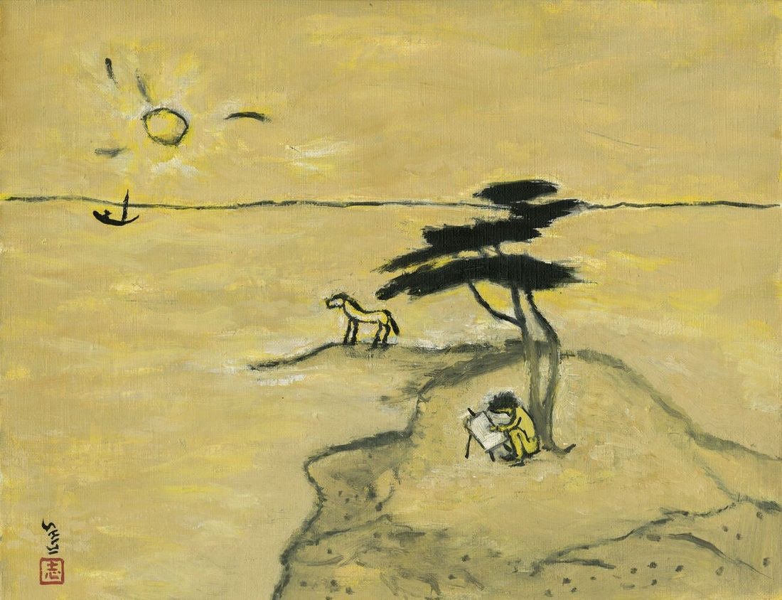 Byun Shi-Ji (변시지), Absorption, 1995, painting from the late Jeju period, shaped by wind and dried-grass colour.