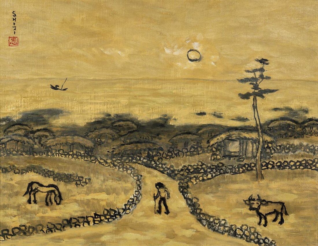Byun Shi-Ji, Sea Village, 2002, Jeju Fūdo painting