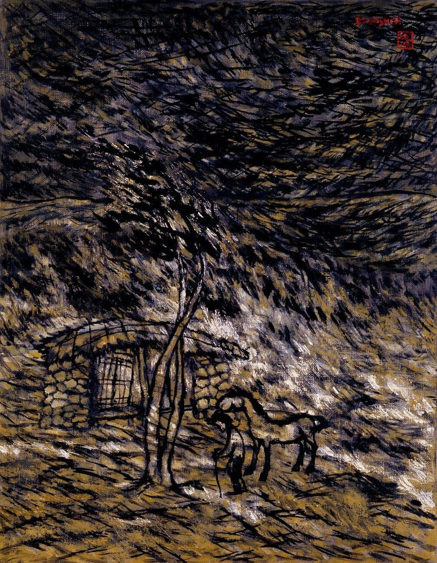 Byun Shi-Ji (변시지), Ieodo, 1991, painting from the middle Jeju period, shaped by wind and dried-grass colour.