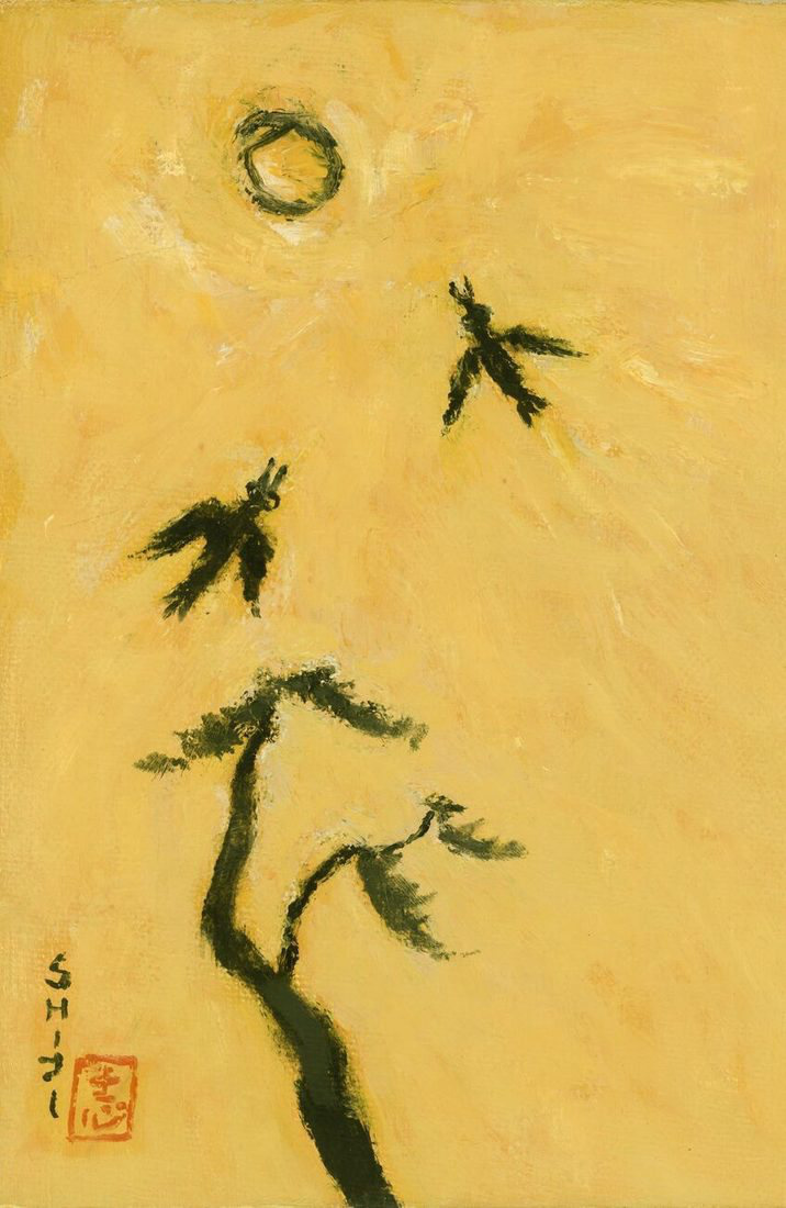 Byun Shi-Ji (변시지), The High Note, 2004, painting from the late Jeju period, shaped by wind and dried-grass colour.