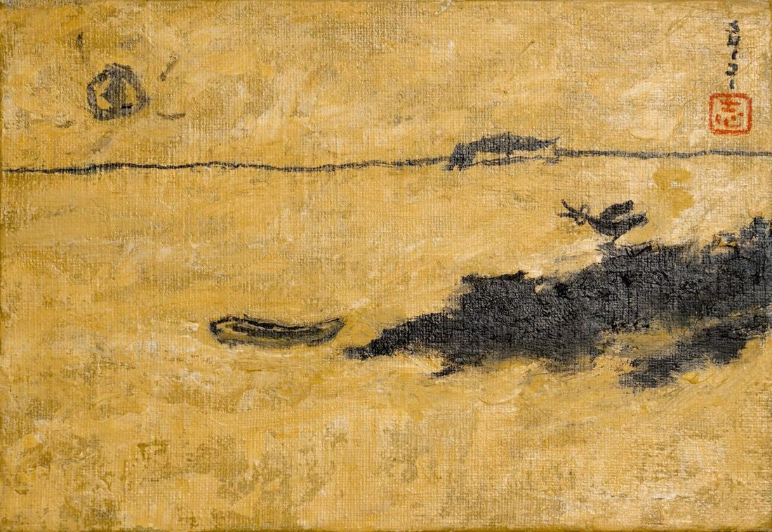 Byun Shi-Ji (변시지), Ieodo, 2005, painting from the late Jeju period, shaped by wind and dried-grass colour.